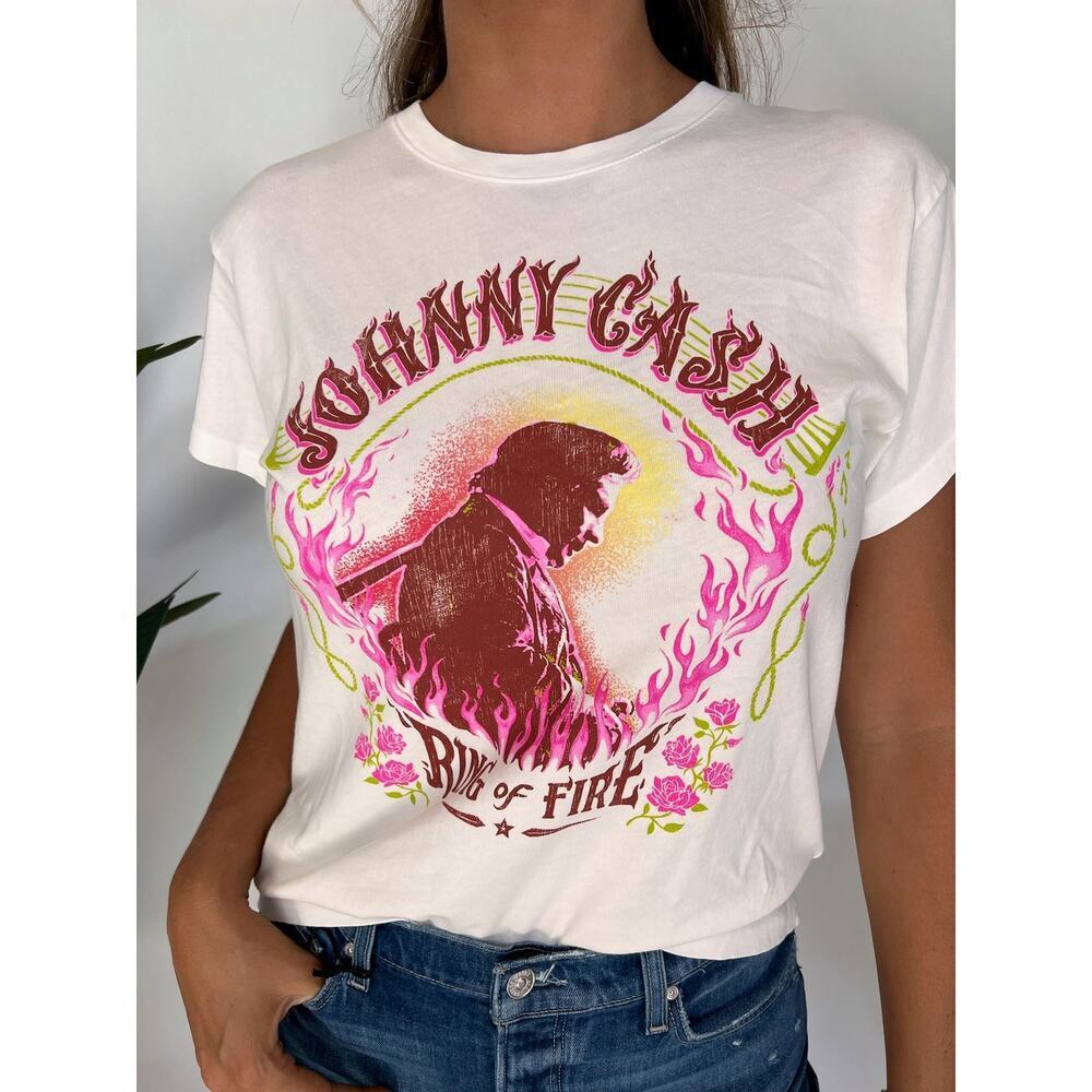 Daydreamer Johnny Cash Ring of Fire Tour T-Shirt in Vintage White Size XS